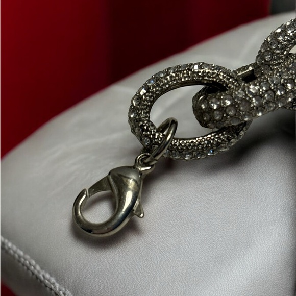 Silver Tone Chunky Link Pave Crystal Bracelet 7-1/2” + 1” - Picture 5 of 8